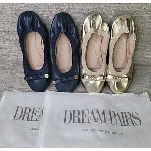 2 Dream Paris Ballet Flat Slip-On Shoes Faux Leather Black & Gold Women's Size 9